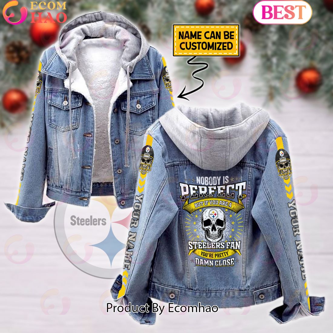 Custom Name Proud To Be A Pittsburgh Steelers Fan Designed Fleece Hooded Denim Jacket