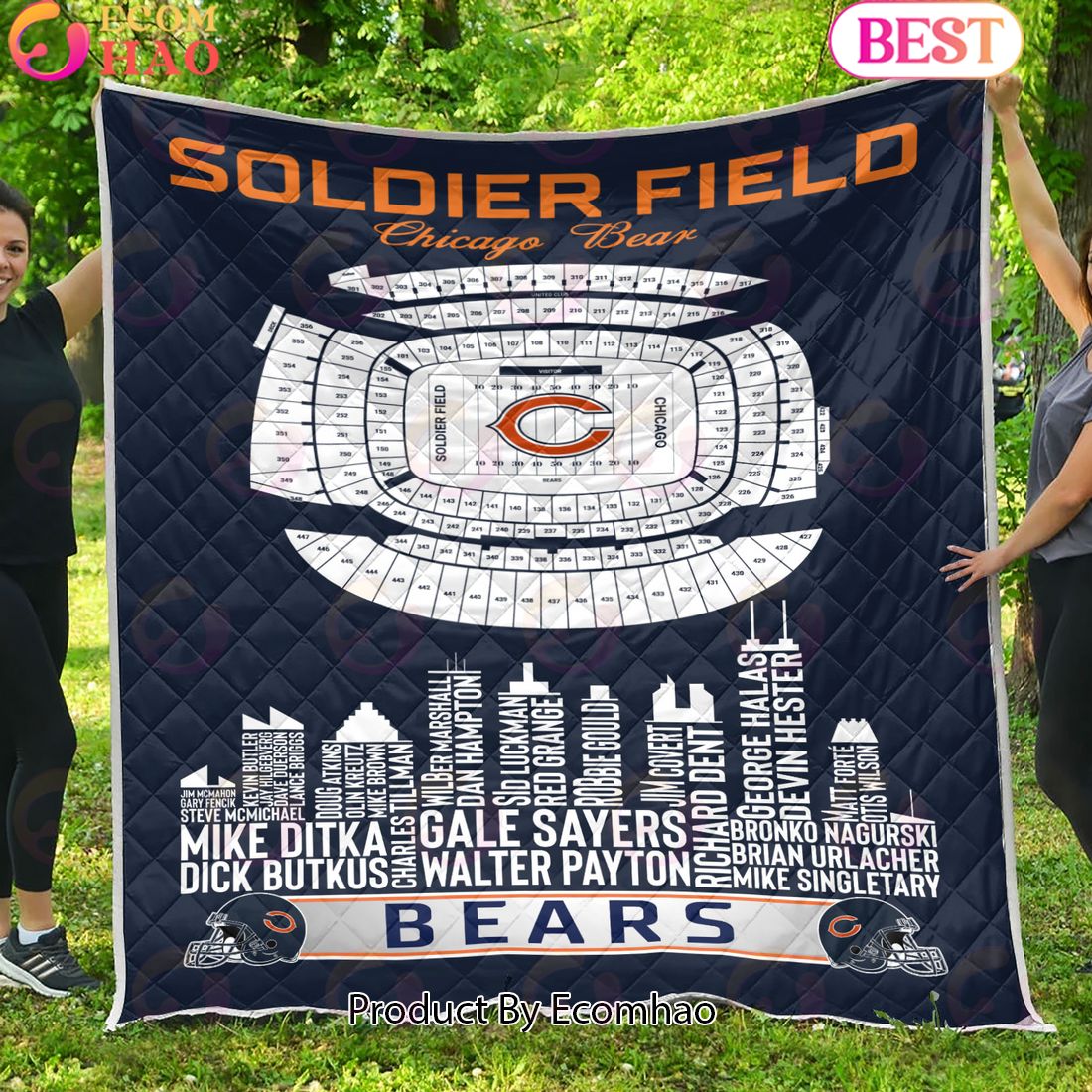 Chicago Bears NFL Football Legend Skyline Quilt Blanket