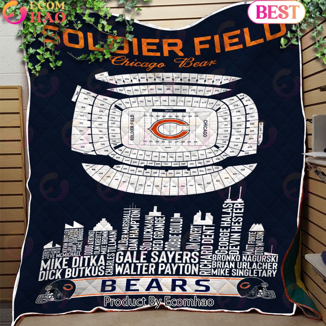 Chicago Bears NFL Football Legend Skyline Quilt Blanket