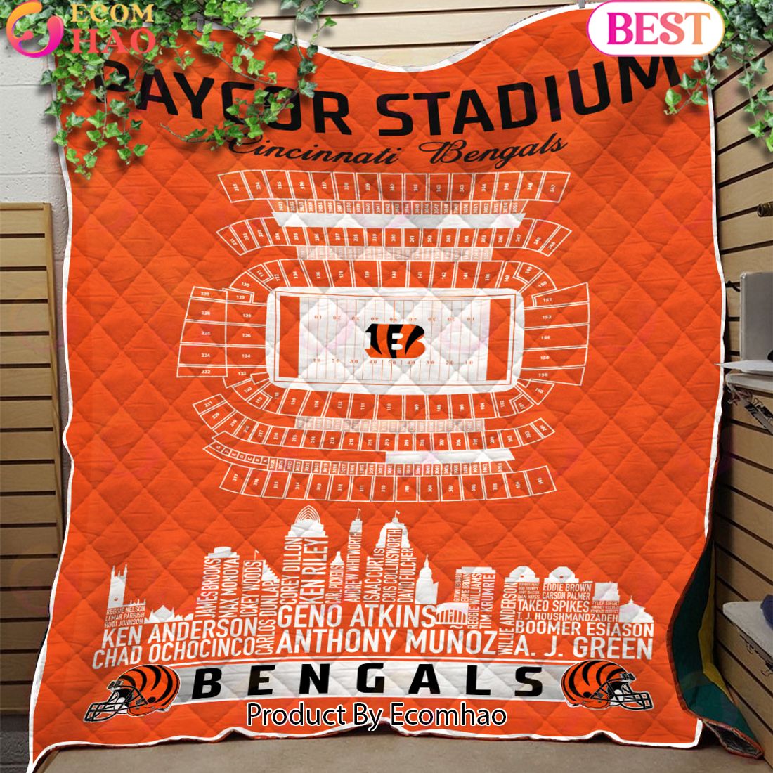 Cincinnati Bengals NFL Football Legend Skyline Quilt Blanket