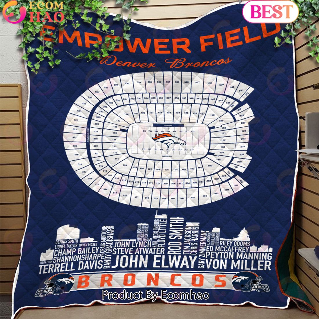 Denver Broncos NFL Football Legend Skyline Quilt Blanket