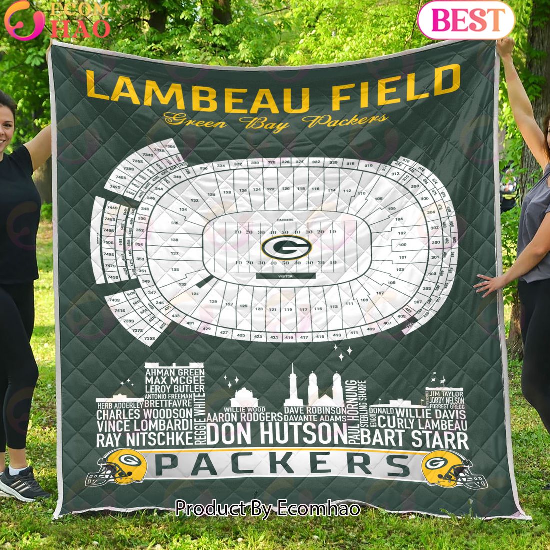 Green Bay Packers NFL Football Legend Skyline Quilt Blanket