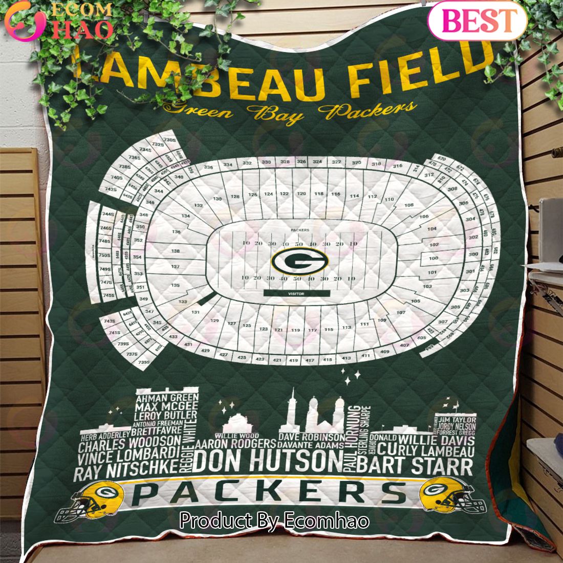 Green Bay Packers NFL Football Legend Skyline Quilt Blanket