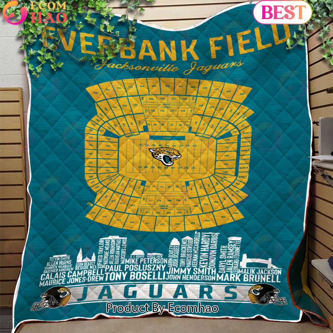 Jacksonville Jaguars NFL Football Legend Skyline Quilt Blanket