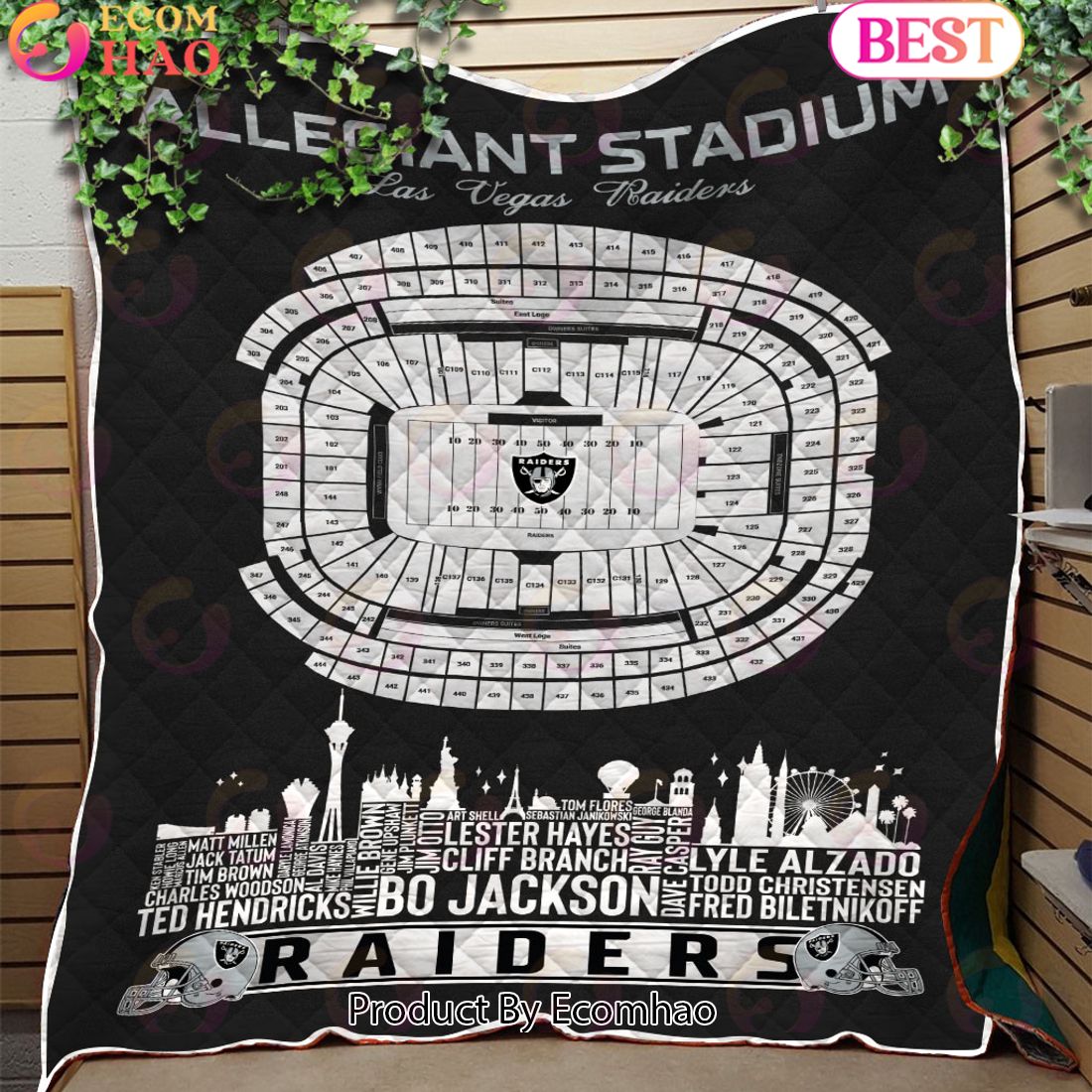 Las Vegas Raiders NFL Football Legend Skyline Quilt Blanket