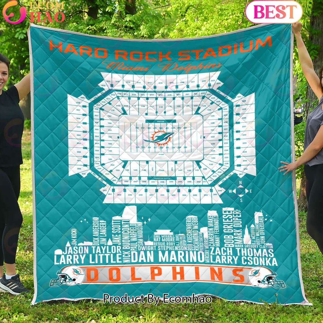 Miami Dolphins NFL Football Legend Skyline Quilt Blanket