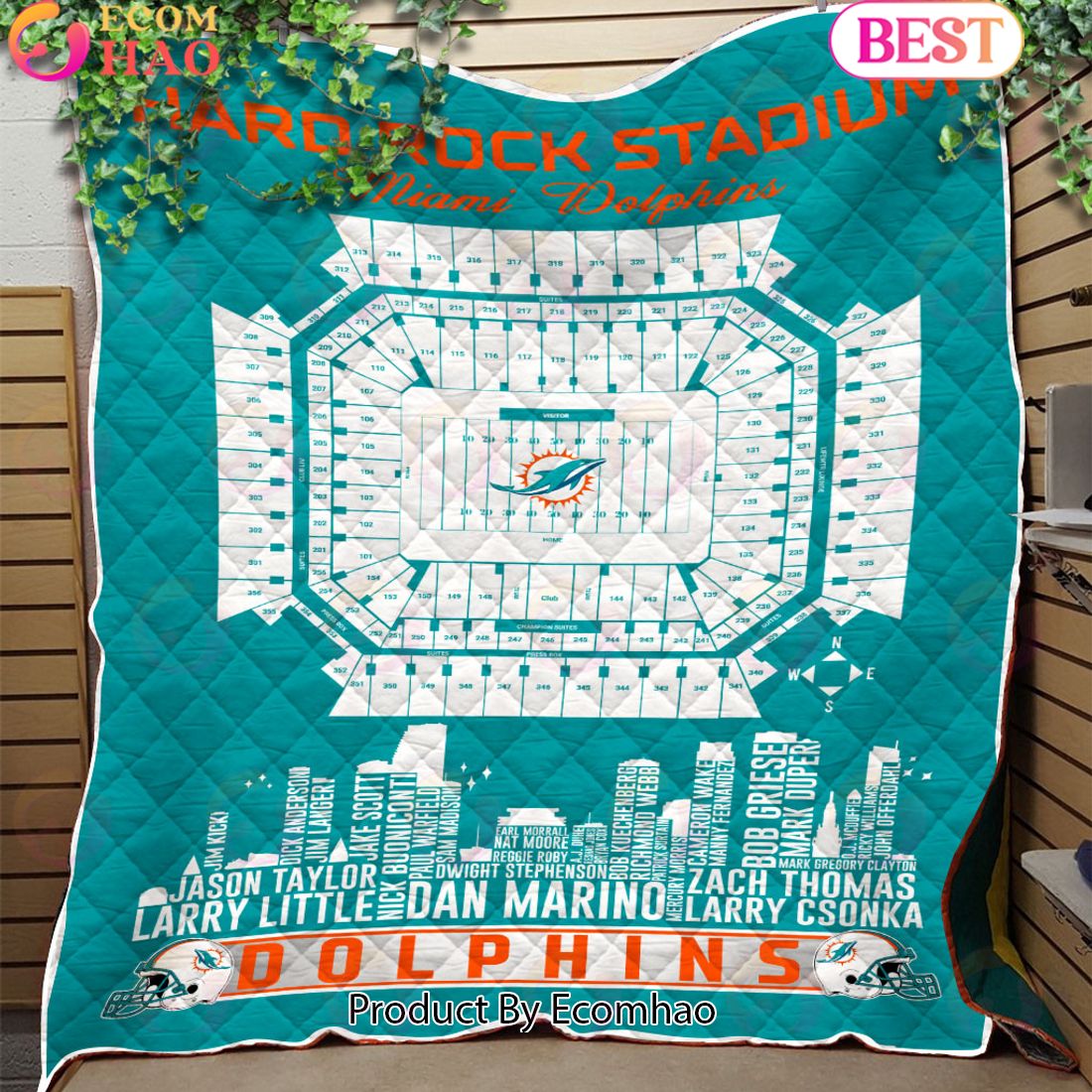 Miami Dolphins NFL Football Legend Skyline Quilt Blanket