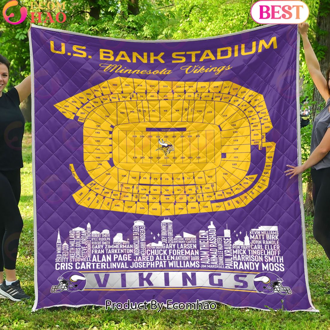 Minnesota Vikings NFL Football Legend Skyline Quilt Blanket