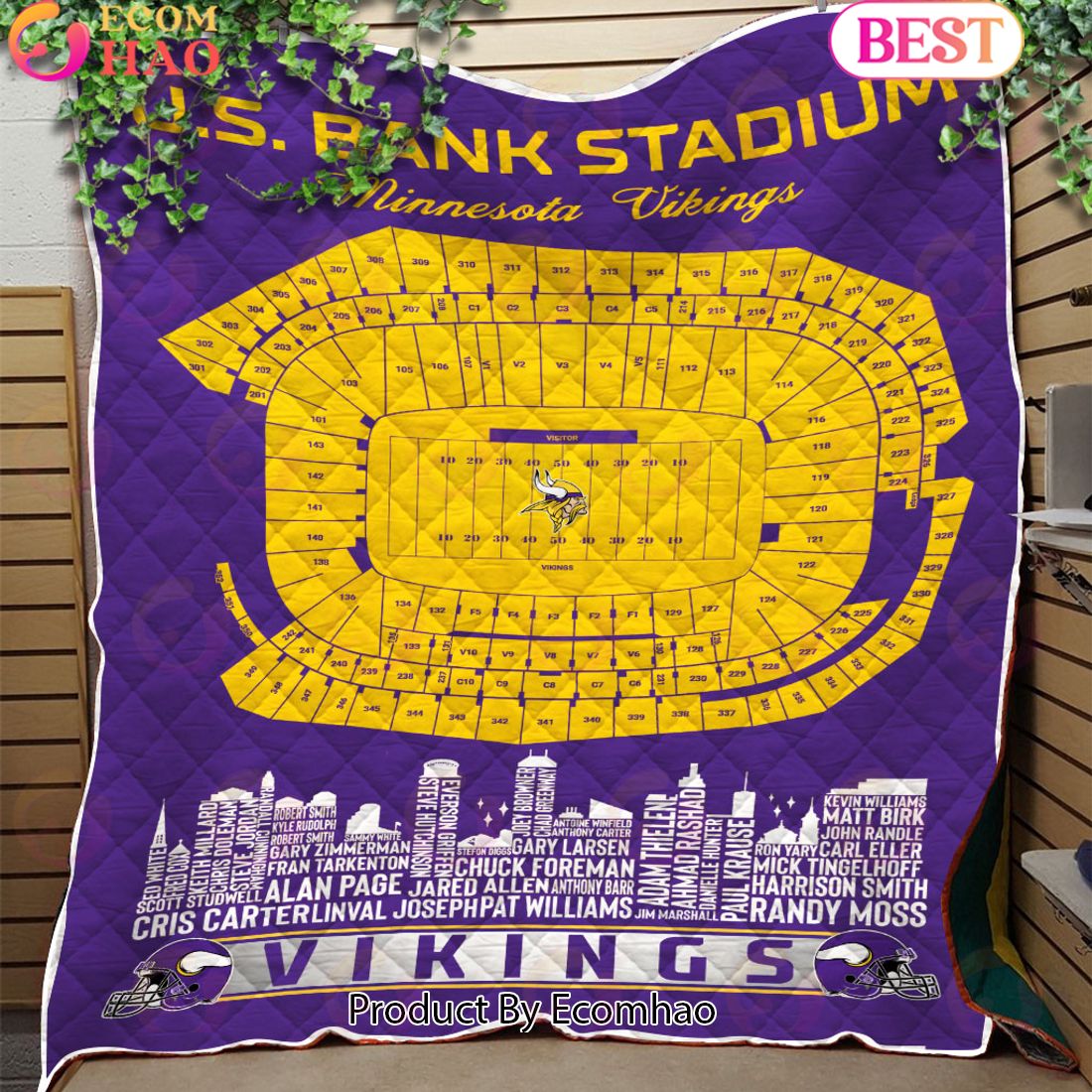 Minnesota Vikings NFL Football Legend Skyline Quilt Blanket