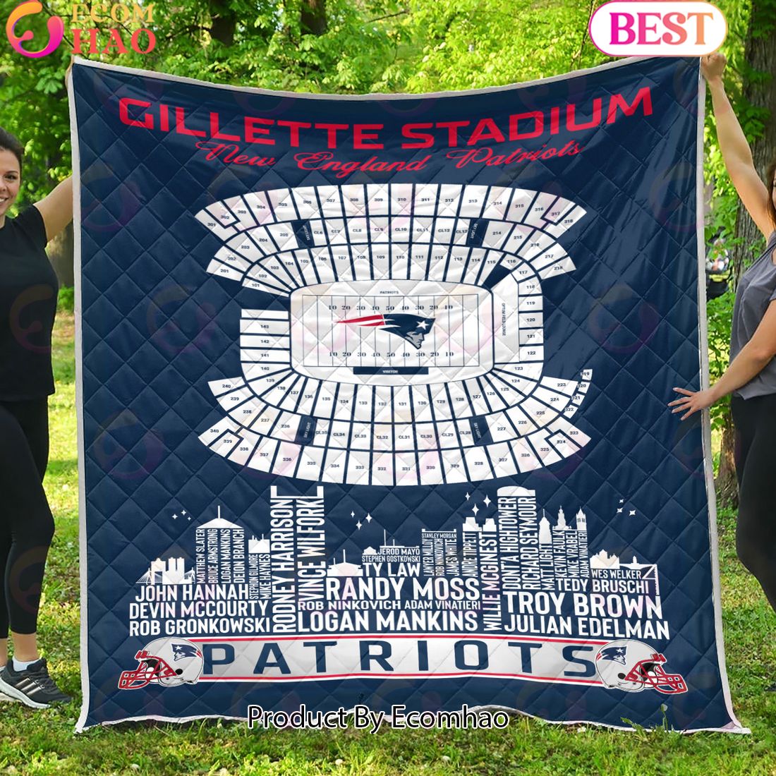 New England Patriots NFL Football Legend Skyline Quilt Blanket