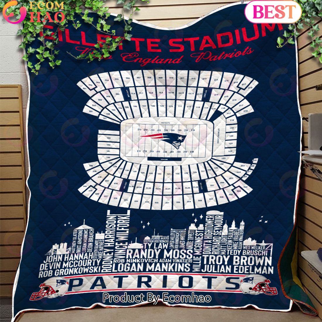 New England Patriots NFL Football Legend Skyline Quilt Blanket