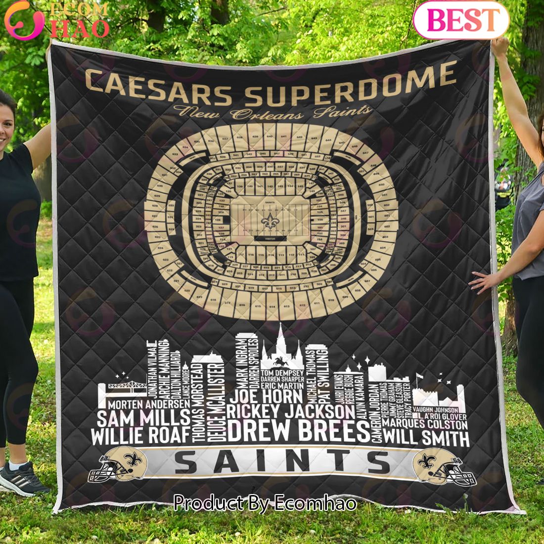 New Orleans Saints NFL Football Legend Skyline Quilt Blanket