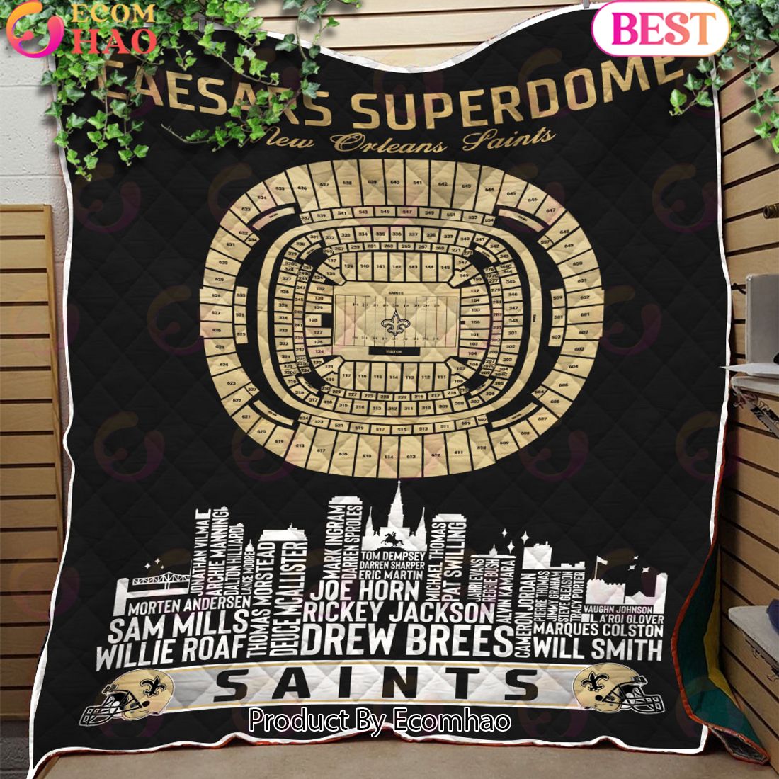 New Orleans Saints NFL Football Legend Skyline Quilt Blanket