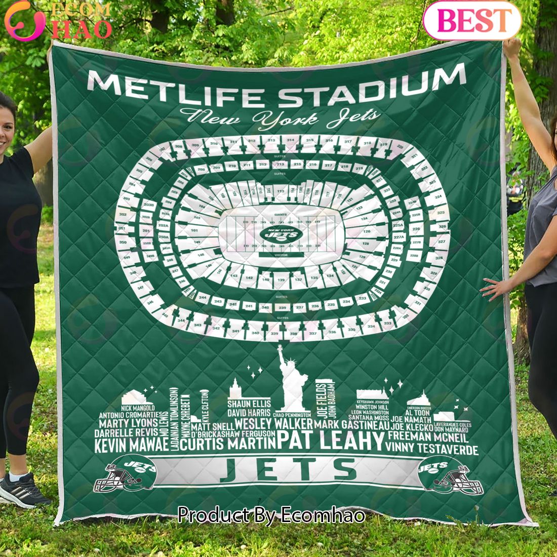 New York Jets NFL Football Legend Skyline Quilt Blanket