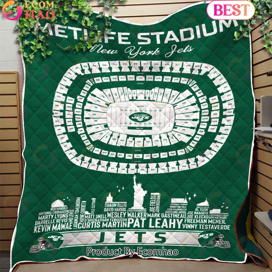 New York Jets NFL Football Legend Skyline Quilt Blanket