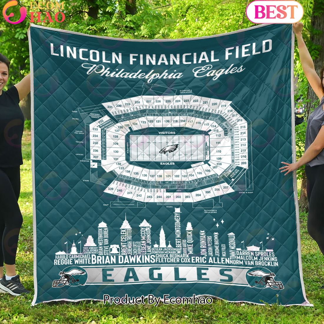 Philadelphia Eagles NFL Football Legend Skyline Quilt Blanket