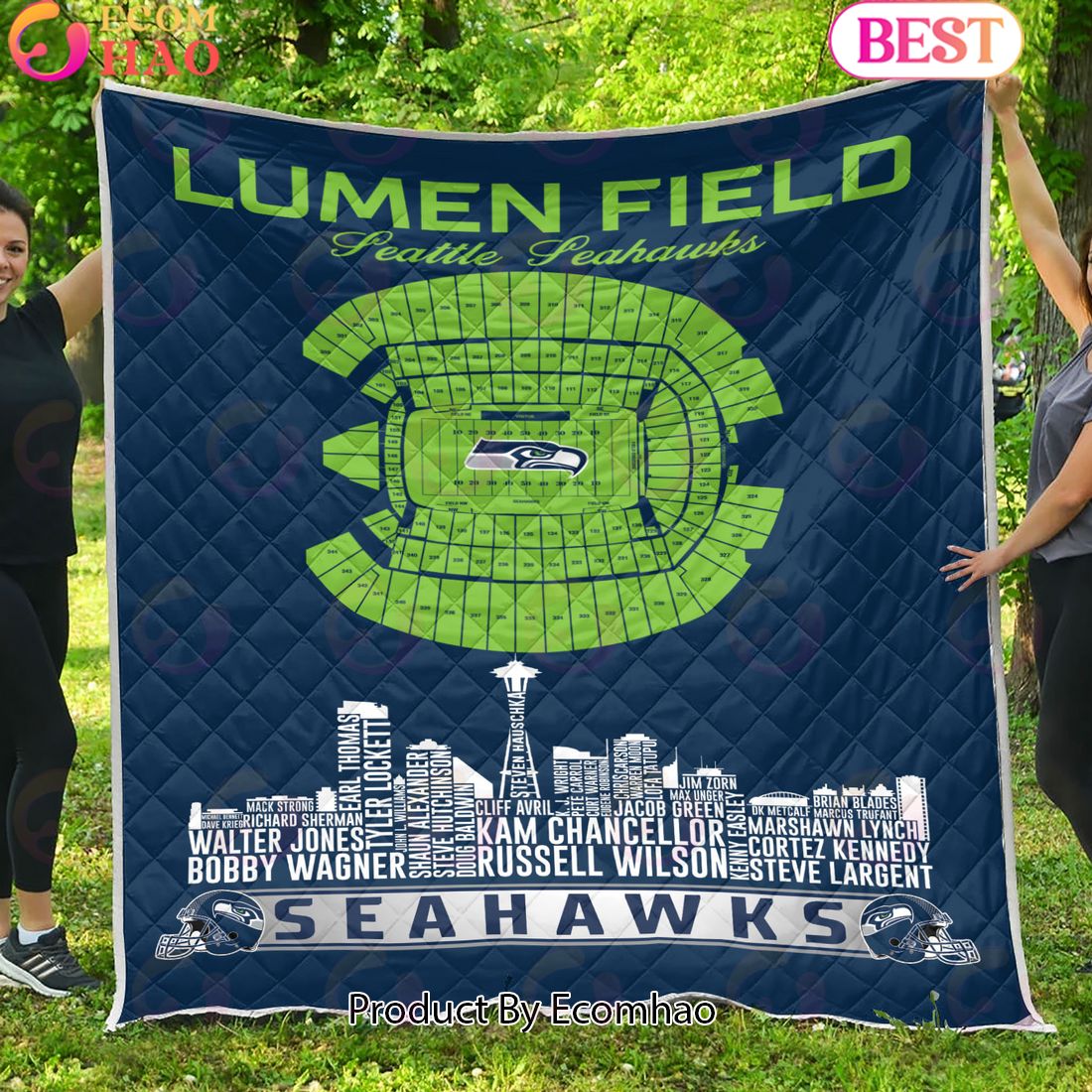 Seattle seahawks NFL Football Legend Skyline Quilt Blanket