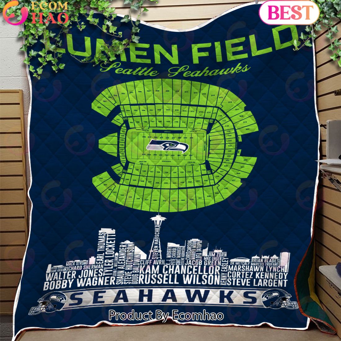 Seattle seahawks NFL Football Legend Skyline Quilt Blanket