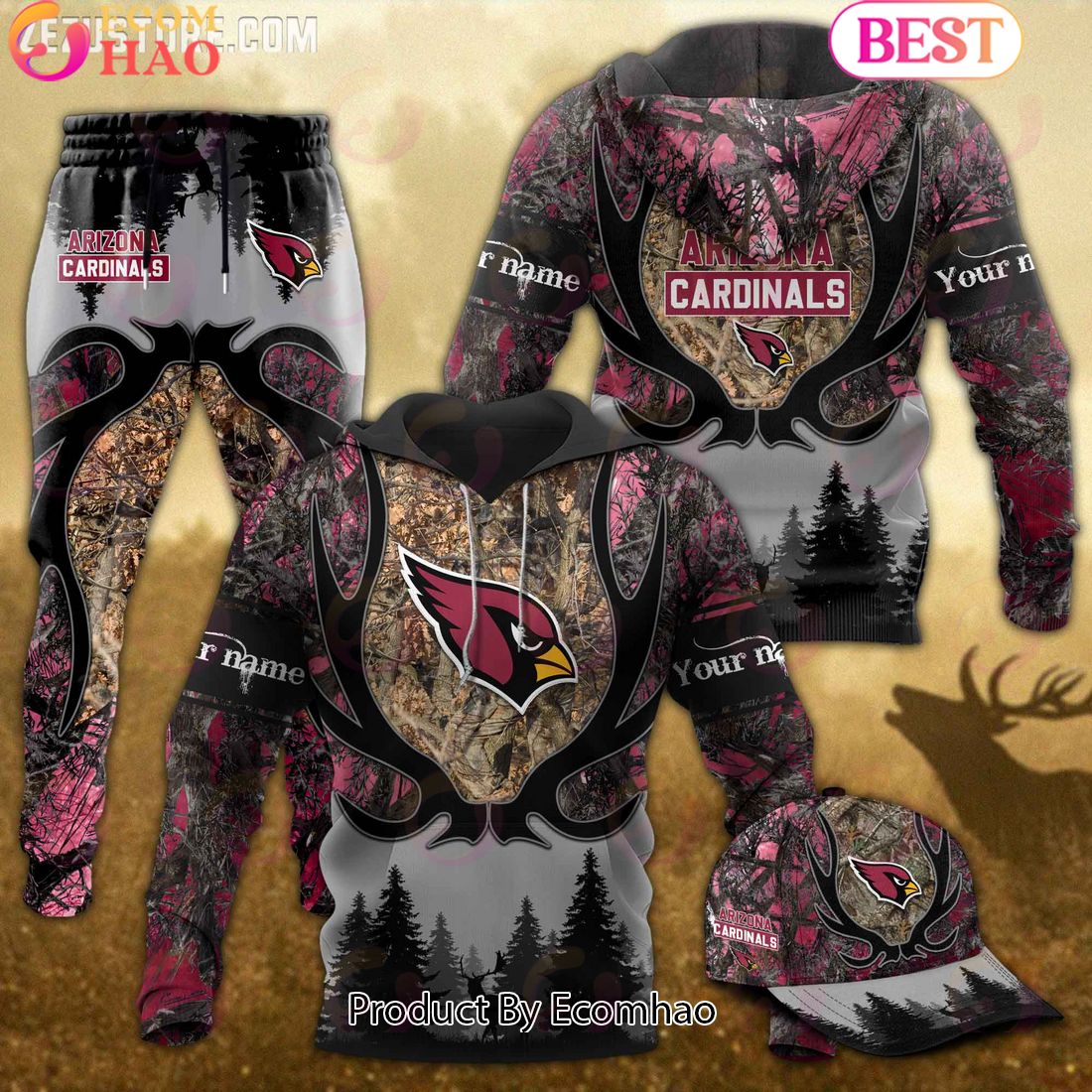 Arizona Cardinals NFL Hunting Camo 3D Combo Hoodie, Longpants, Cap