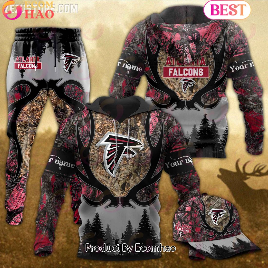 Atlanta Falcons NFL Hunting Camo 3D Combo Hoodie, Longpants, Cap