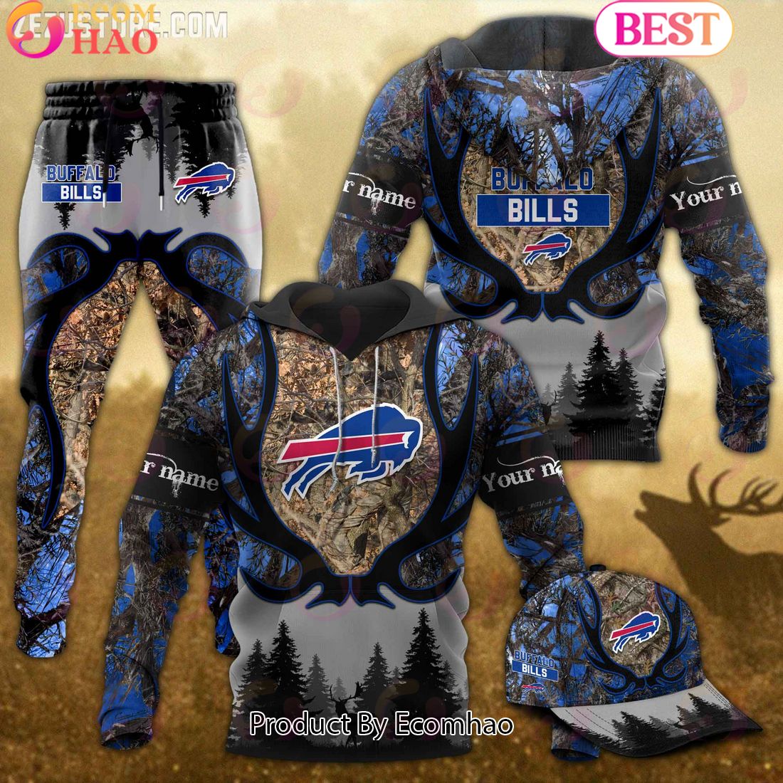 Buffalo Bills NFL Hunting Camo 3D Combo Hoodie, Longpants, Cap