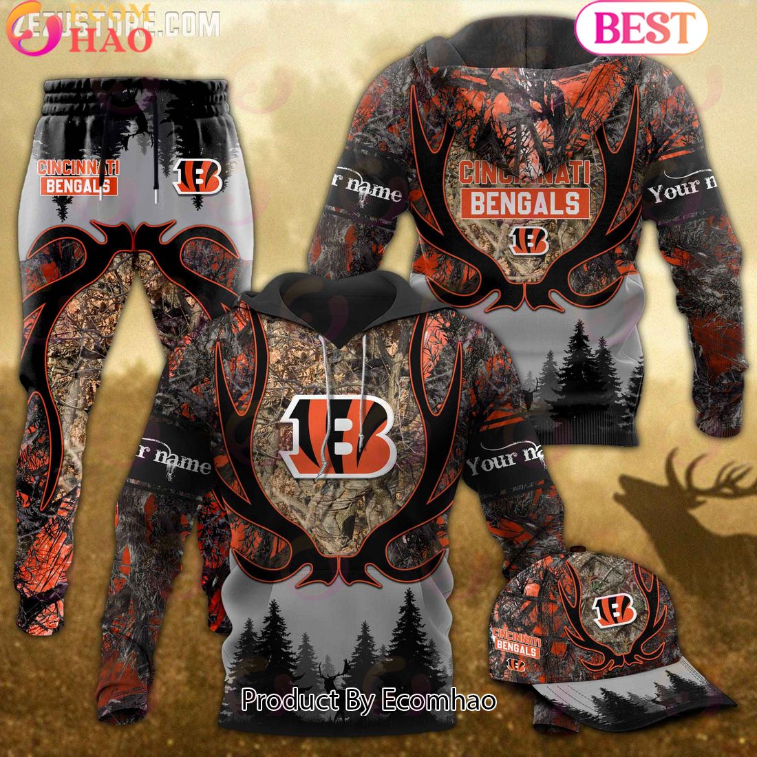 Cincinnati Bengals NFL Hunting Camo 3D Combo Hoodie, Longpants, Cap