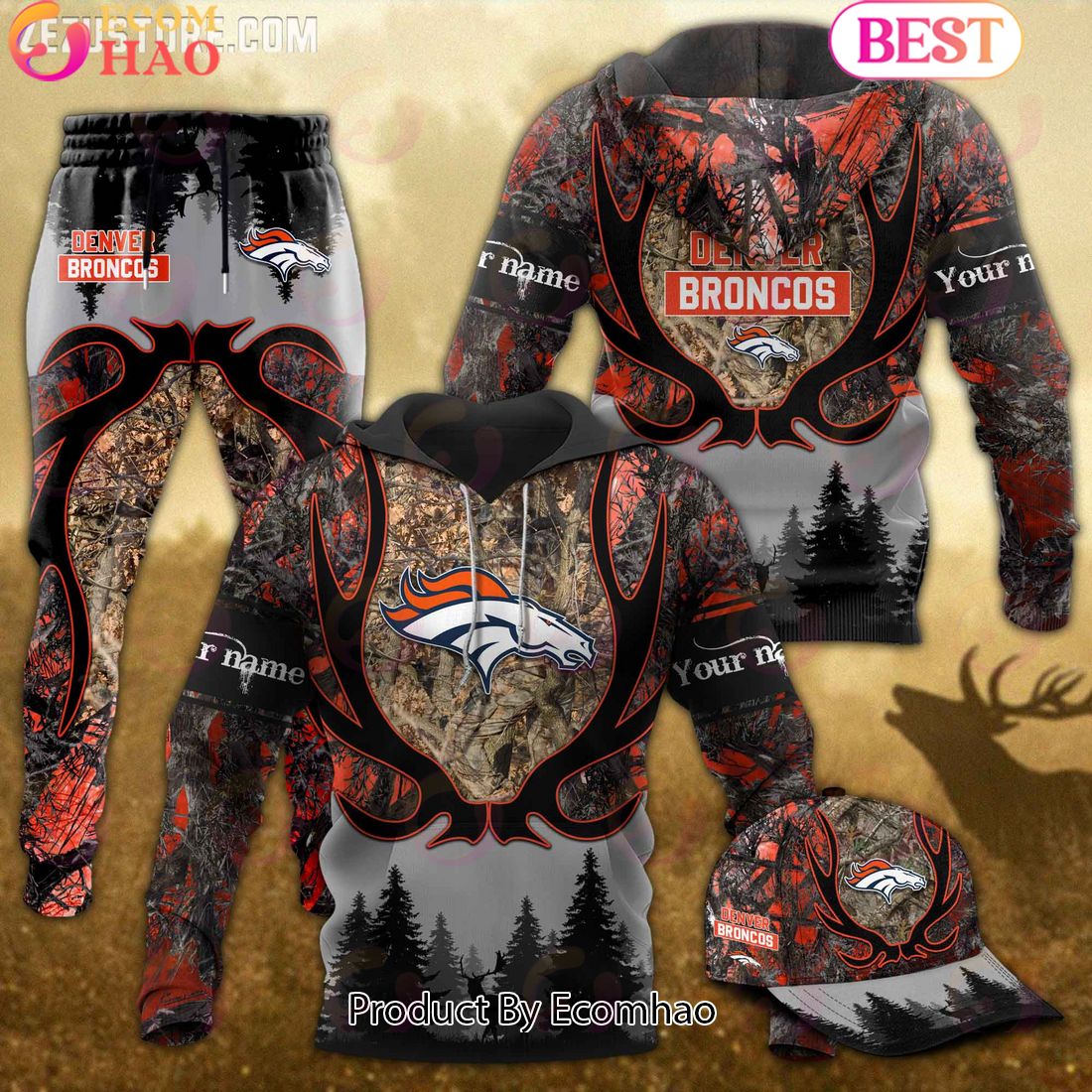 Denver Broncos NFL Hunting Camo 3D Combo Hoodie, Longpants, Cap