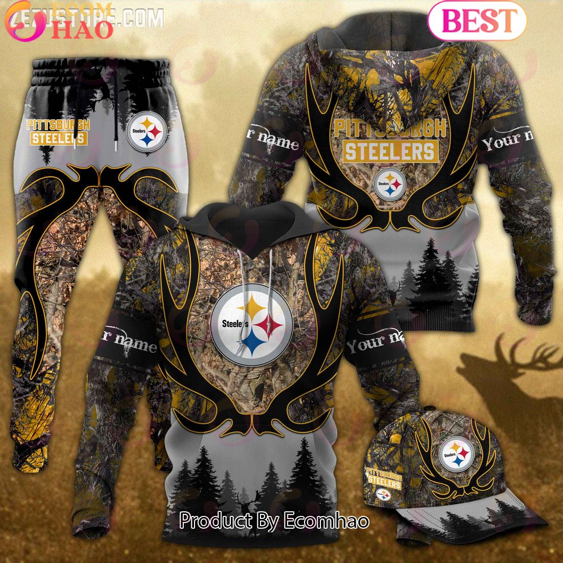 Pittsburgh Steelers NFL Hunting Camo 3D Combo Hoodie, Longpants, Cap