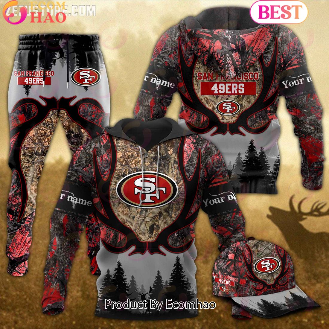 San Francisco 49ers NFL Hunting Camo 3D Combo Hoodie, Longpants, Cap