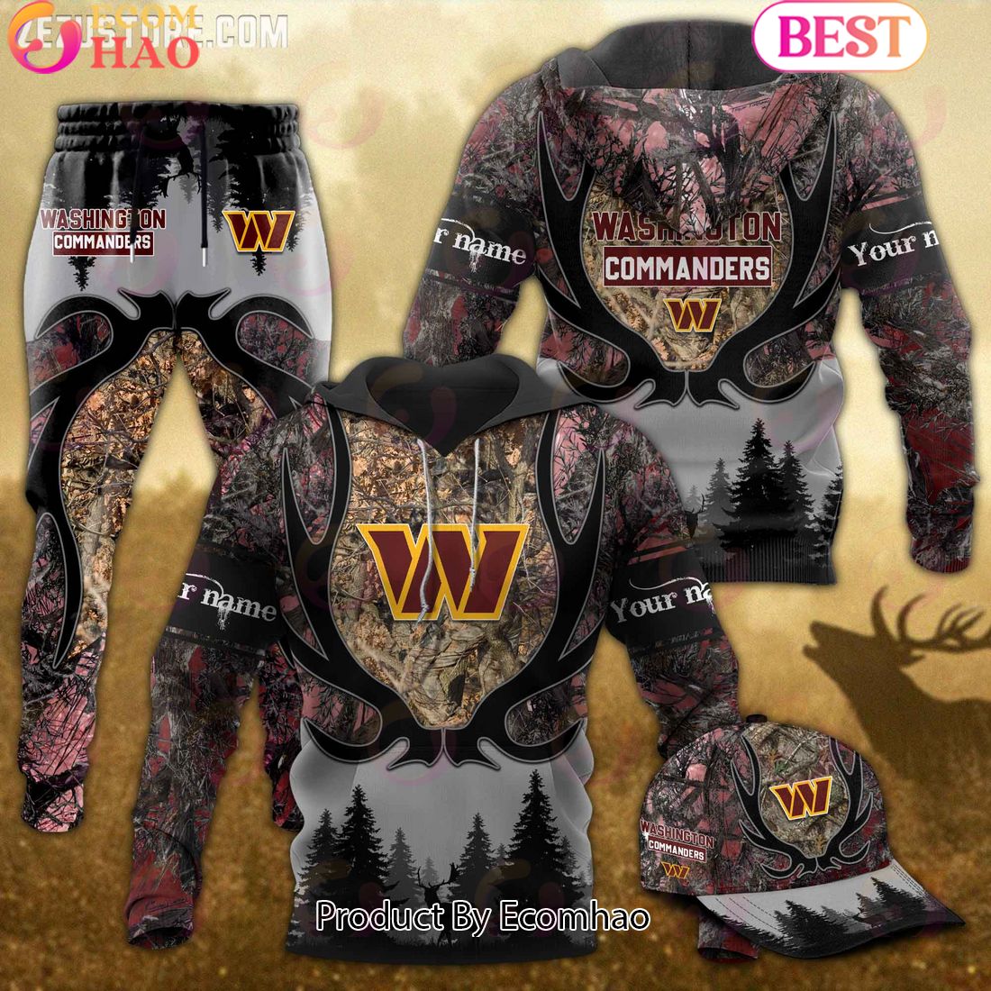 Washington Commanders NFL Hunting Camo 3D Combo Hoodie, Longpants, Cap