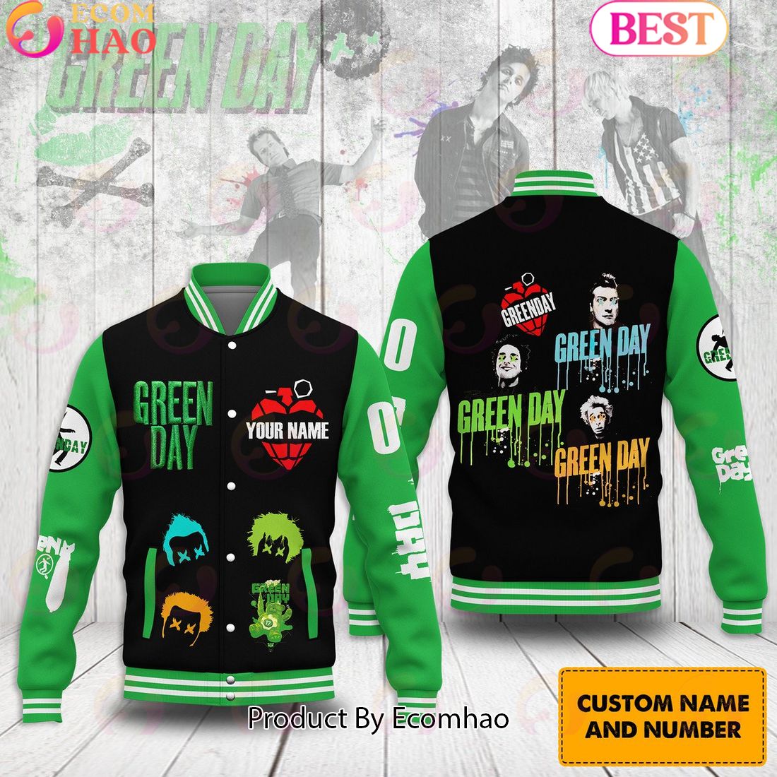 Custom Name And Number Green Day Baseball Jacket