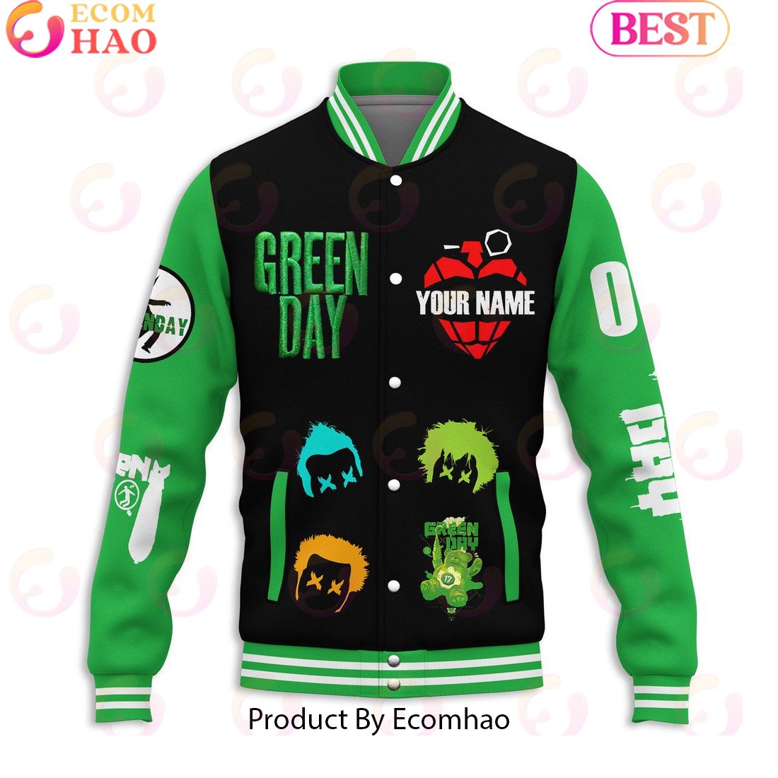 Custom Name And Number Green Day Baseball Jacket