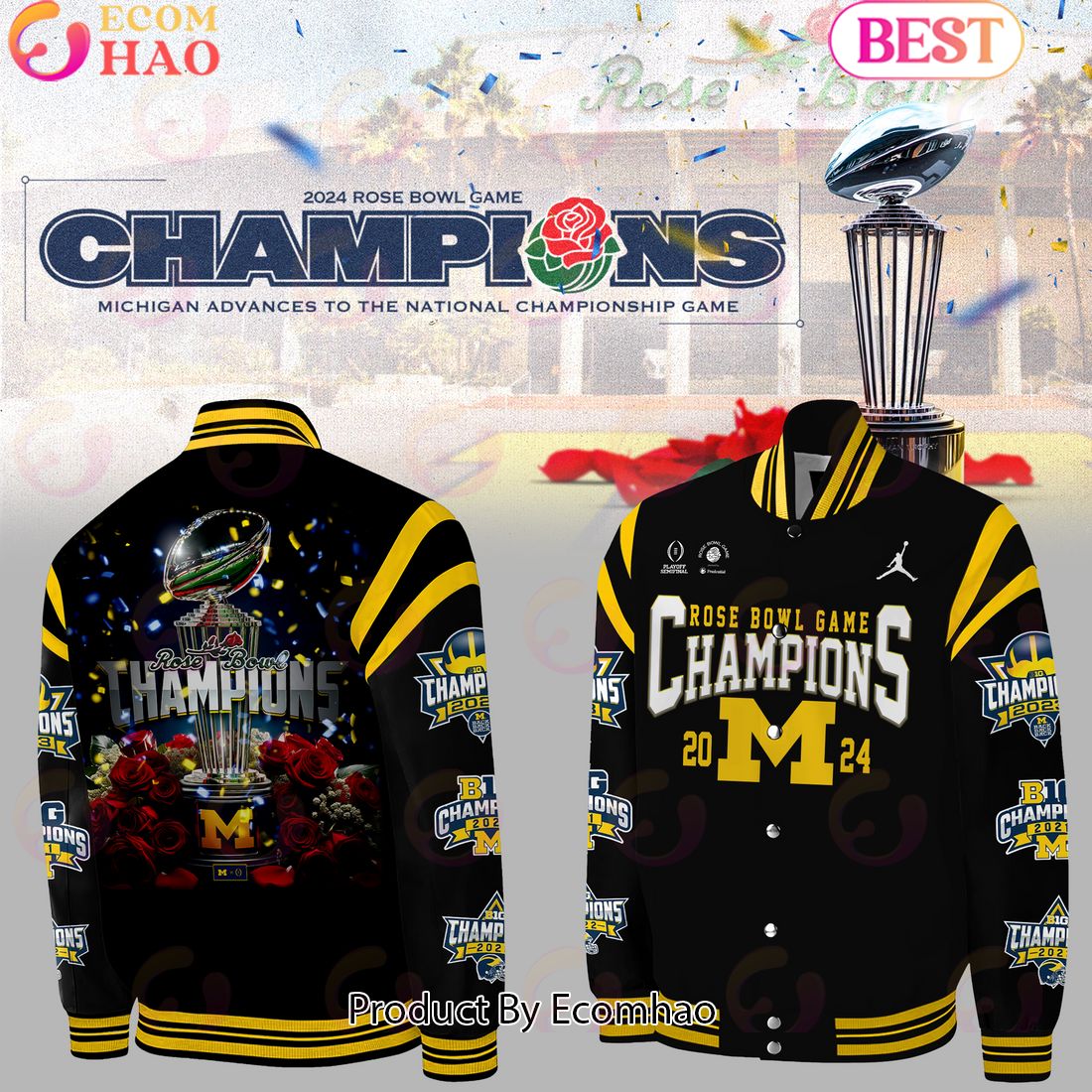 Michigan Football Champions Rose Bowl 2024 Baseball Jacket