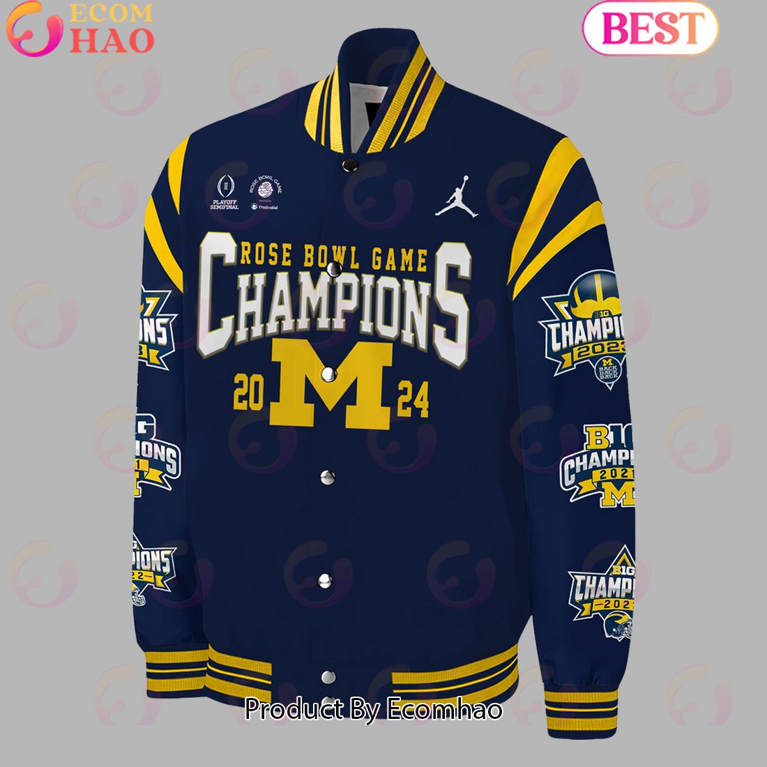 Michigan Football Champions Rose Bowl 2024 Baseball Jacket – Navy