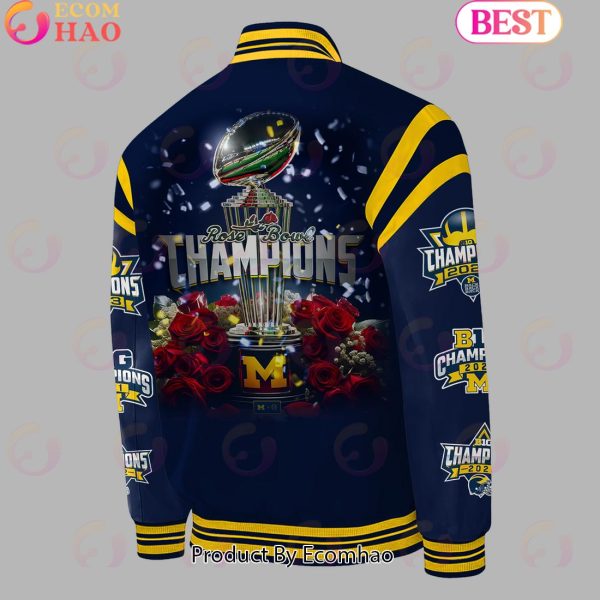 Michigan Football Champions Rose Bowl 2024 Baseball Jacket – Navy