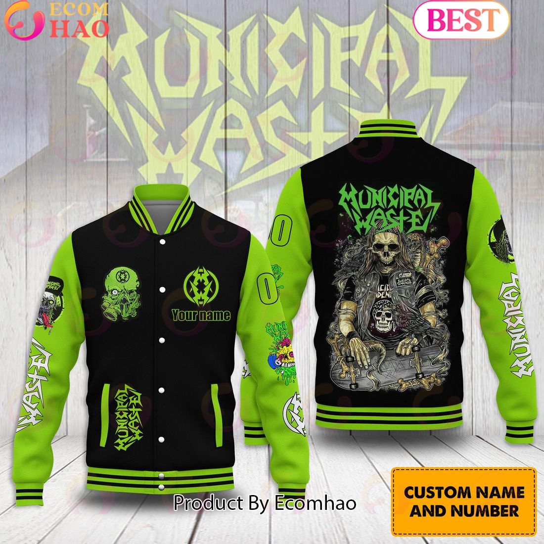 Custom Name And Number Municipal Waste Baseball Jacket