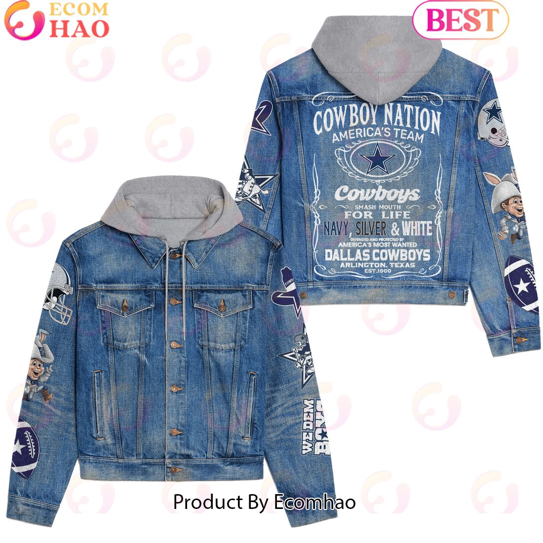 Cowboy Nation America’s Teams Cowboys Smash Mouth For Life Dallas Cowboys Hooded Denim Jacket