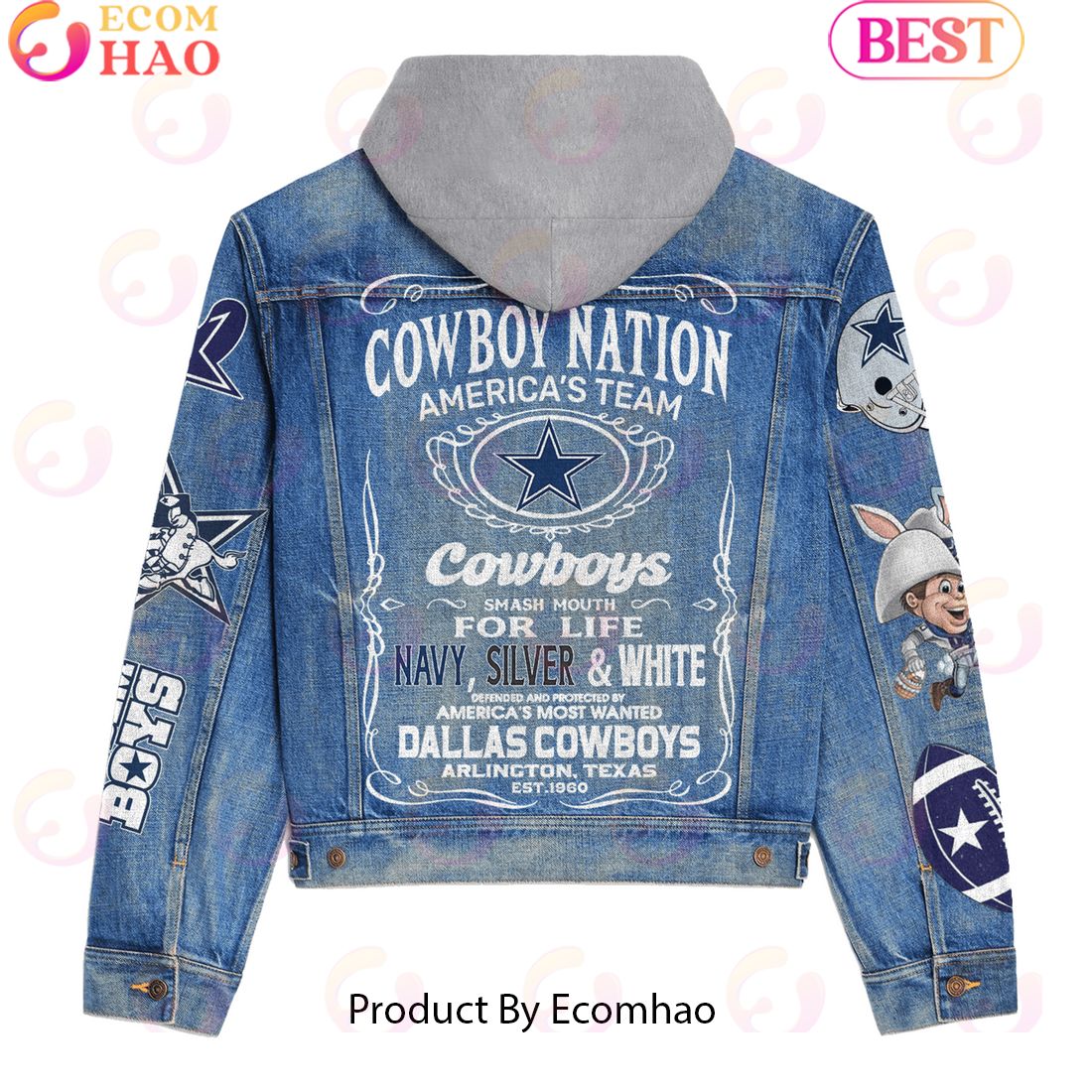 Cowboy Nation America’s Teams Cowboys Smash Mouth For Life Dallas Cowboys Hooded Denim Jacket