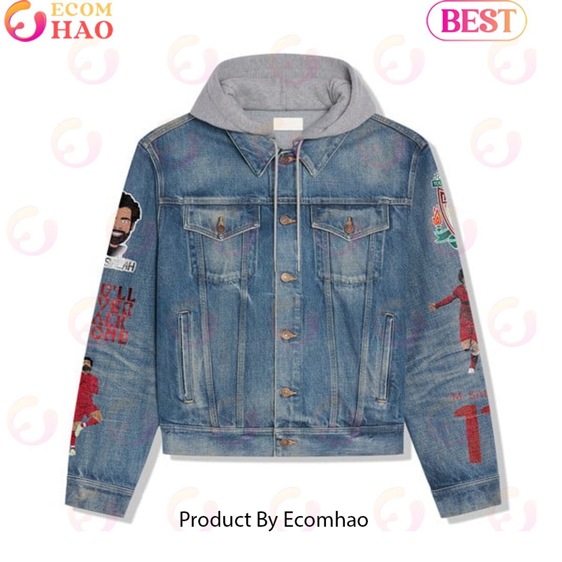 Mohamed Salah Egyptian King Hooded Denim Jacket