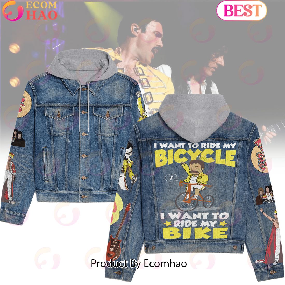 Queen – Radio Ga Ga I Want To Ride My Bicycle I Want To Ride My Bike Hooded Denim Jacket