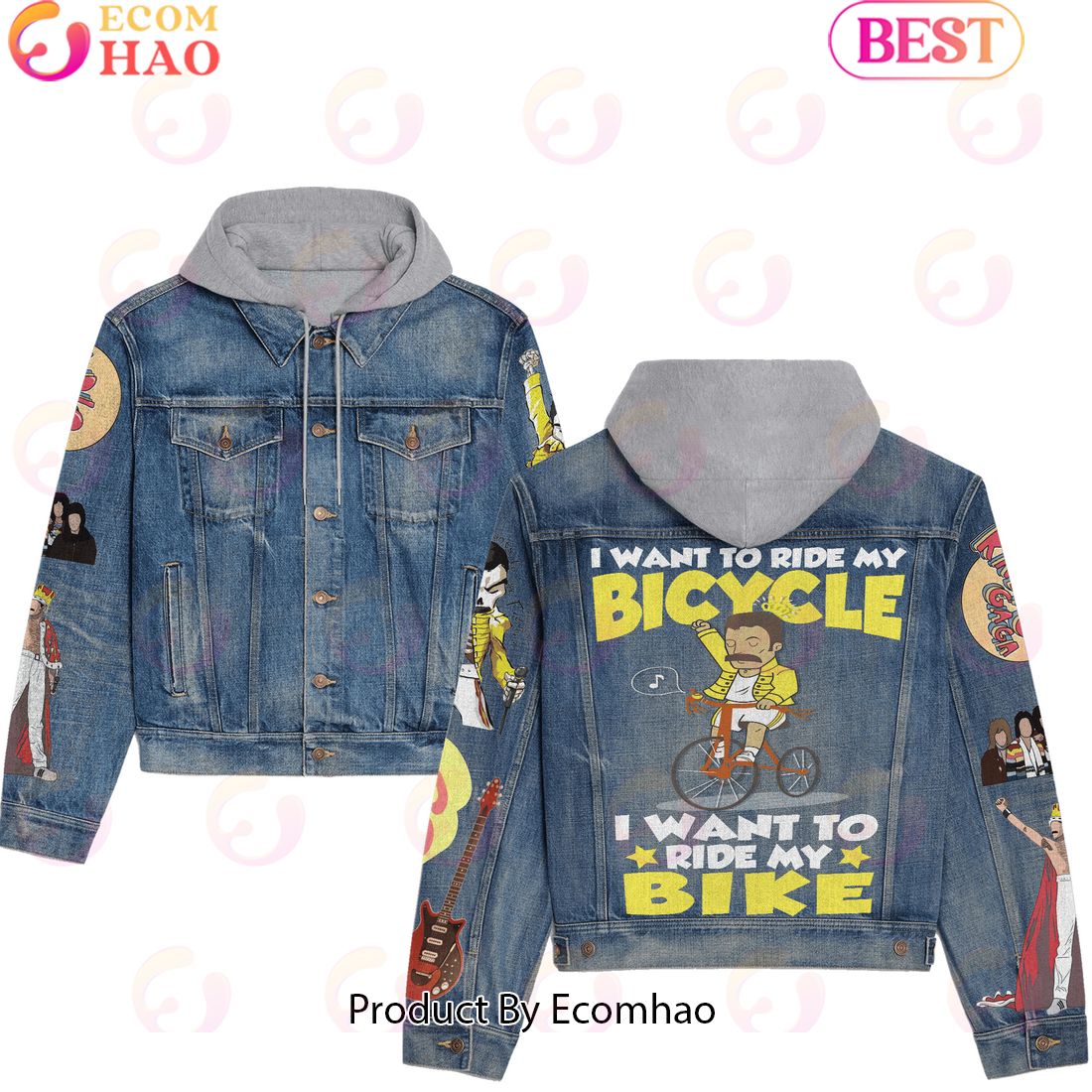 Queen – Radio Ga Ga I Want To Ride My Bicycle I Want To Ride My Bike Hooded Denim Jacket