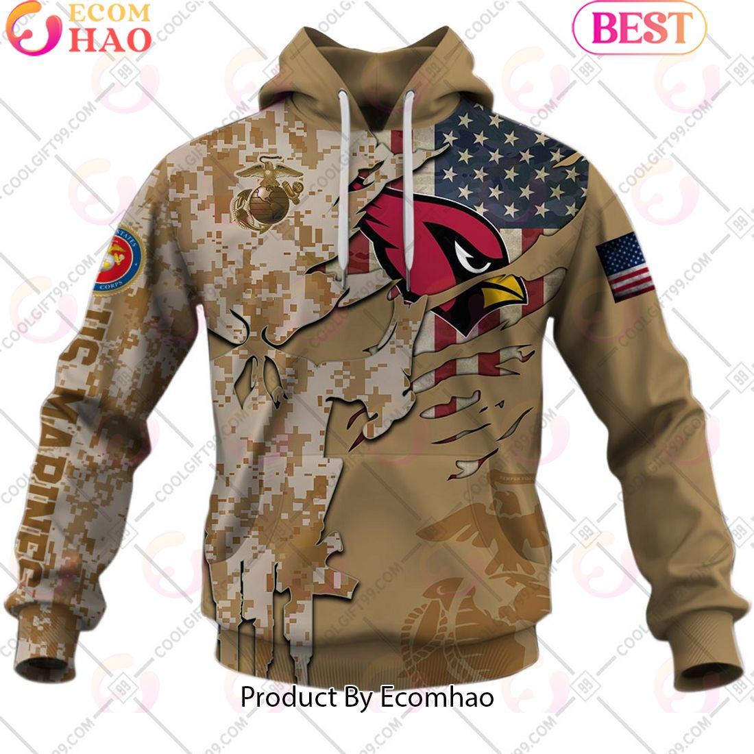 NFL Arizona Cardinals Special Marine Camo Design 3D Hoodie