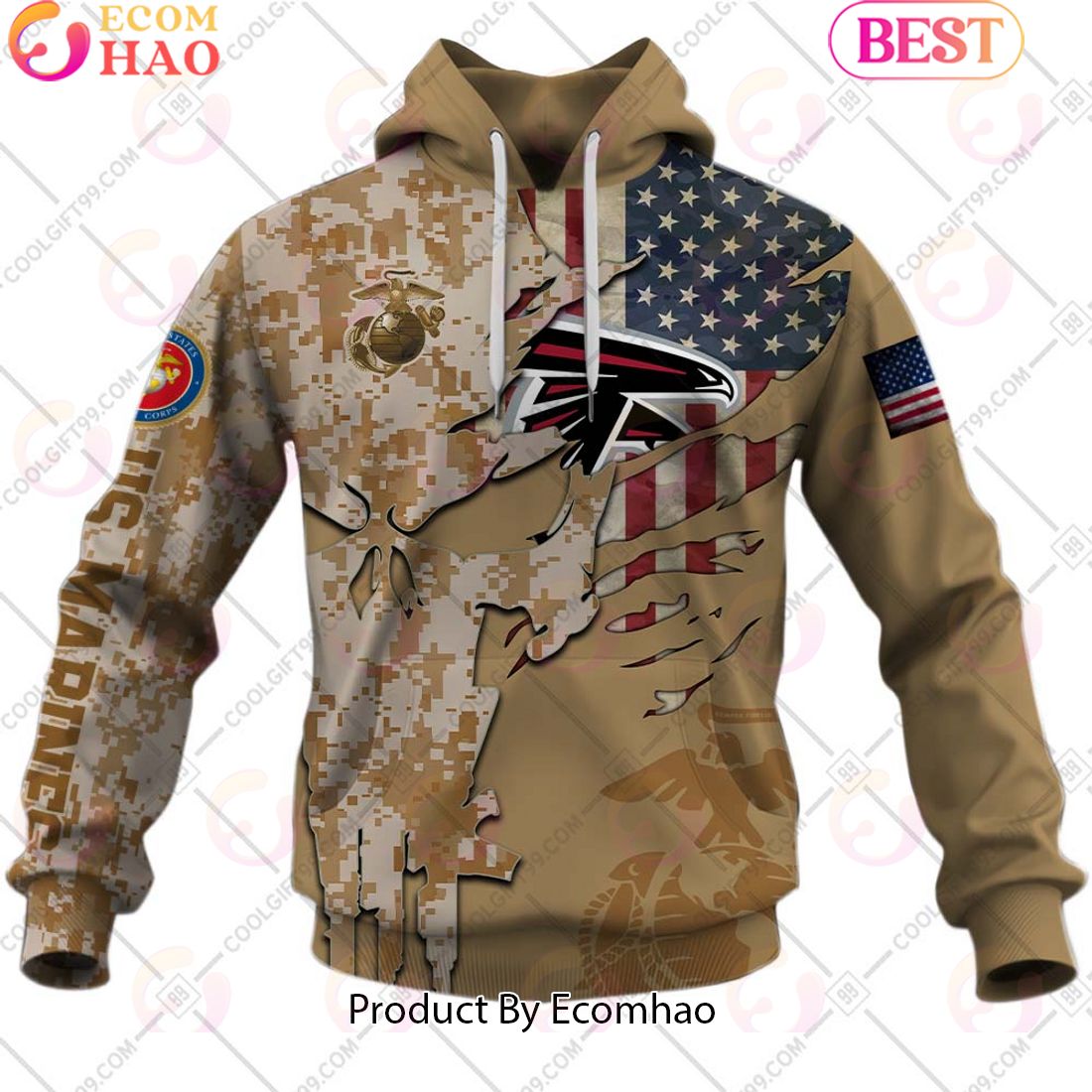 NFL Atlanta Falcons Special Marine Camo Design 3D Hoodie