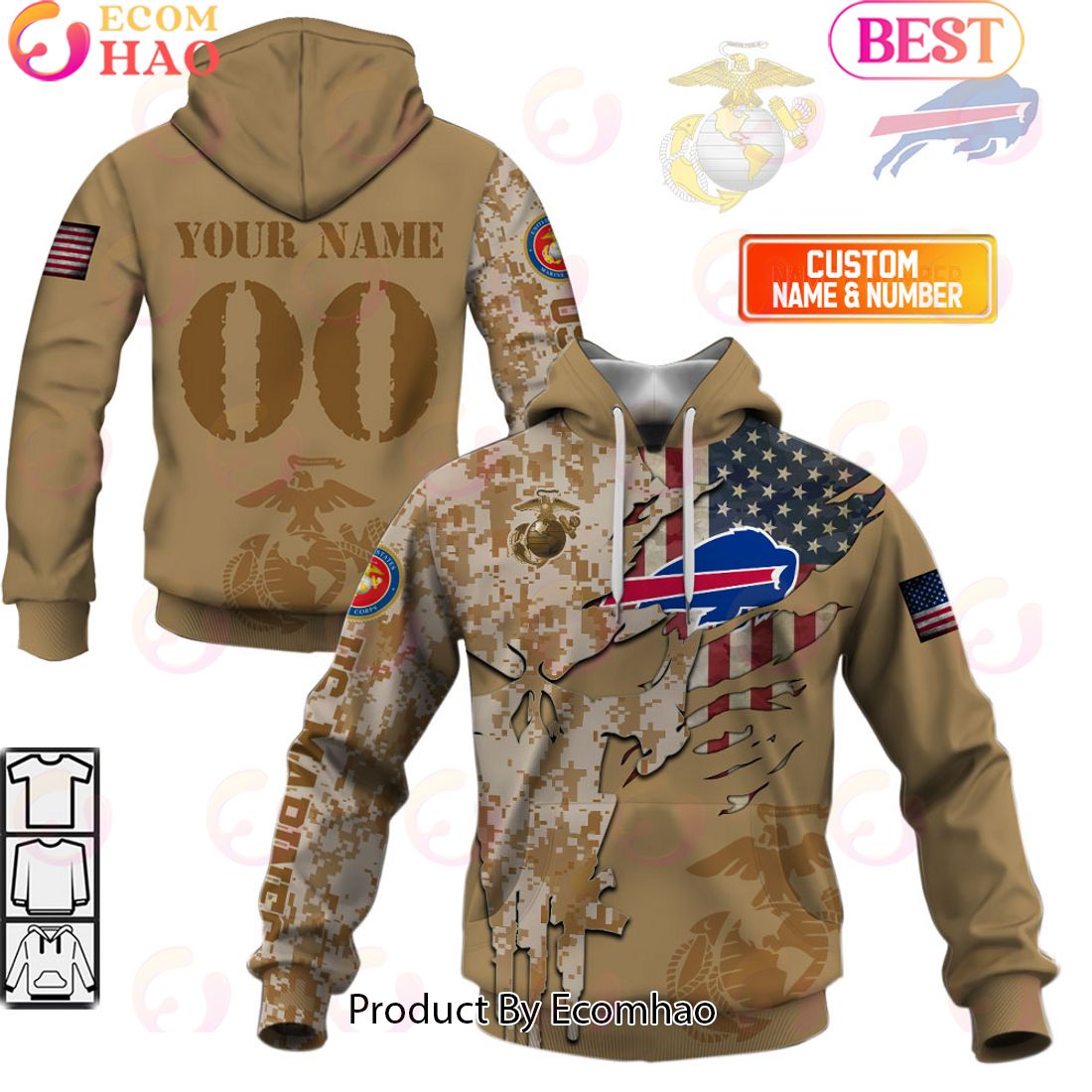 NFL Buffalo Bills Special Marine Camo Design 3D Hoodie