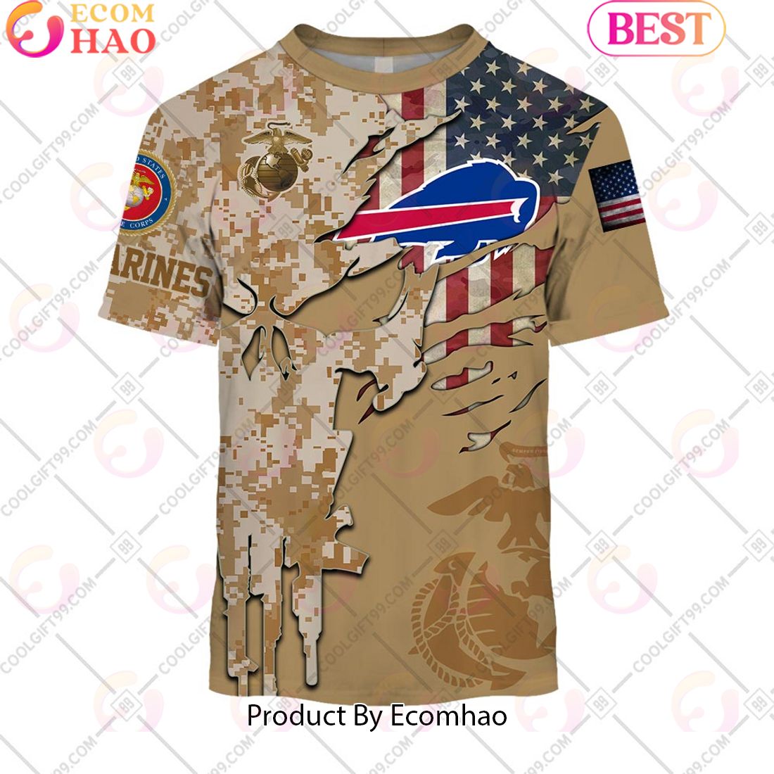 NFL Buffalo Bills Special Marine Camo Design 3D Hoodie