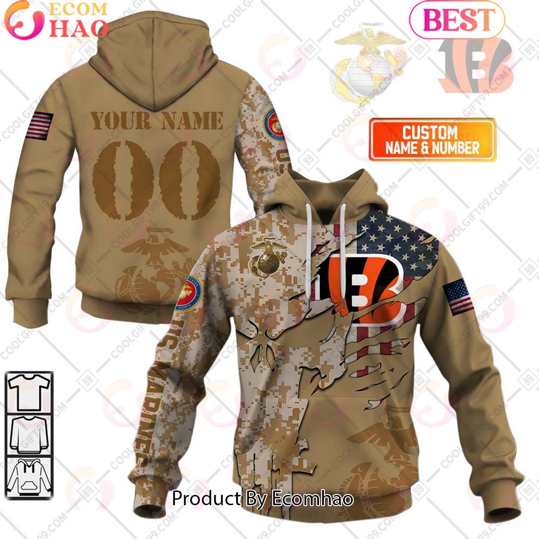 NFL Carolina Panthers Special Marine Camo Design 3D Hoodie