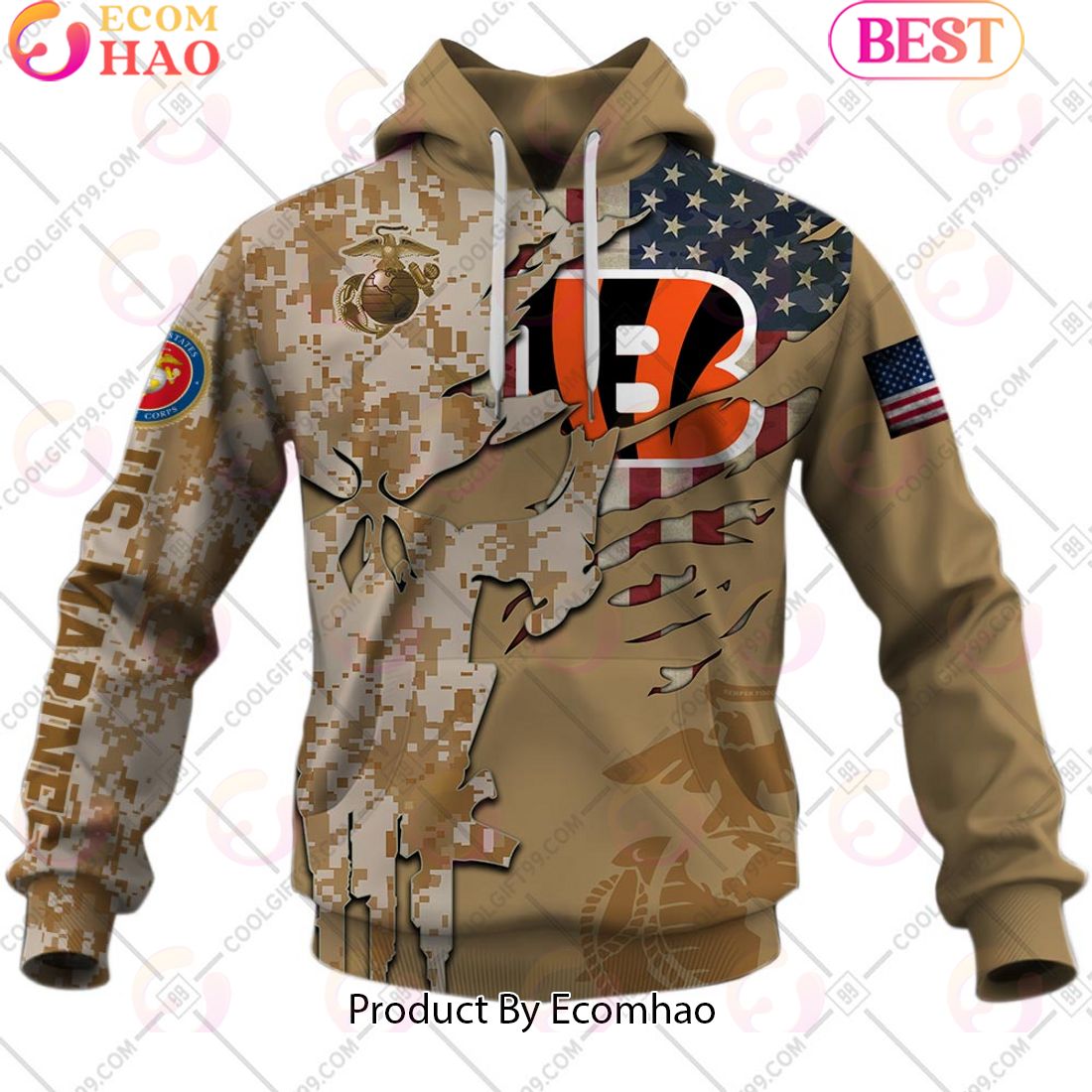 NFL Cincinnati Bengals Special Marine Camo Design 3D Hoodie