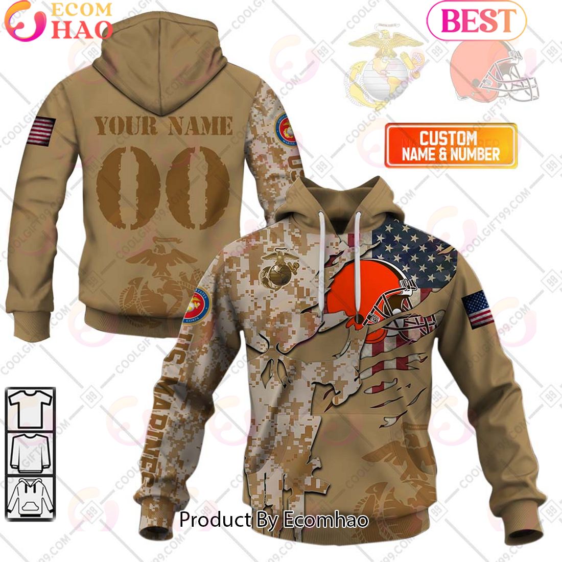 NFL Cleveland Browns Special Marine Camo Design 3D Hoodie