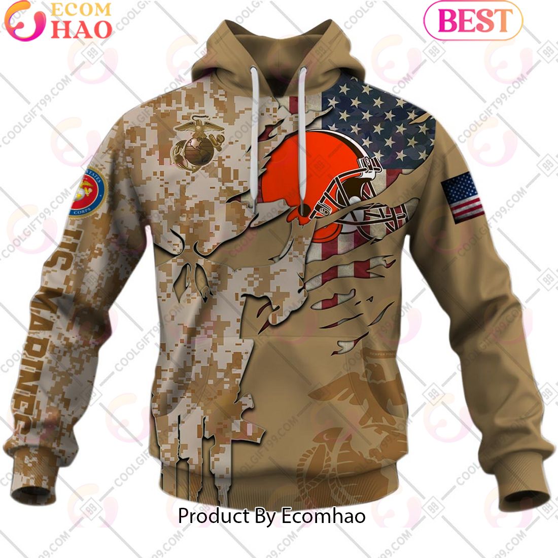 NFL Cleveland Browns Special Marine Camo Design 3D Hoodie