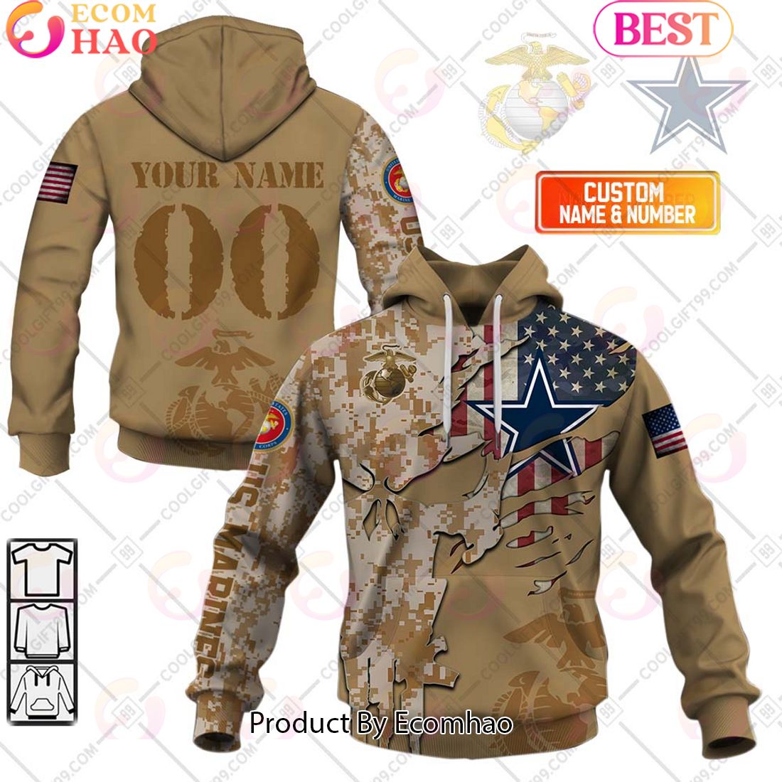 NFL Dallas Cowboys Special Marine Camo Design 3D Hoodie